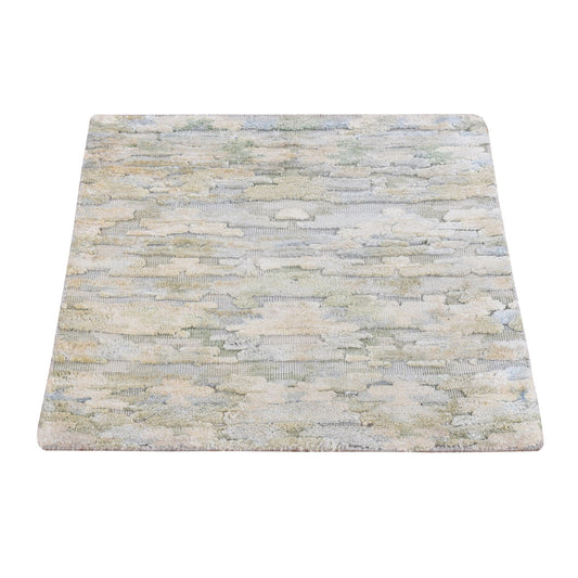 Modern and Contemporary Wool & Silk Hand Knotted Rug Beige No Border 2.0X2.0 -O078022