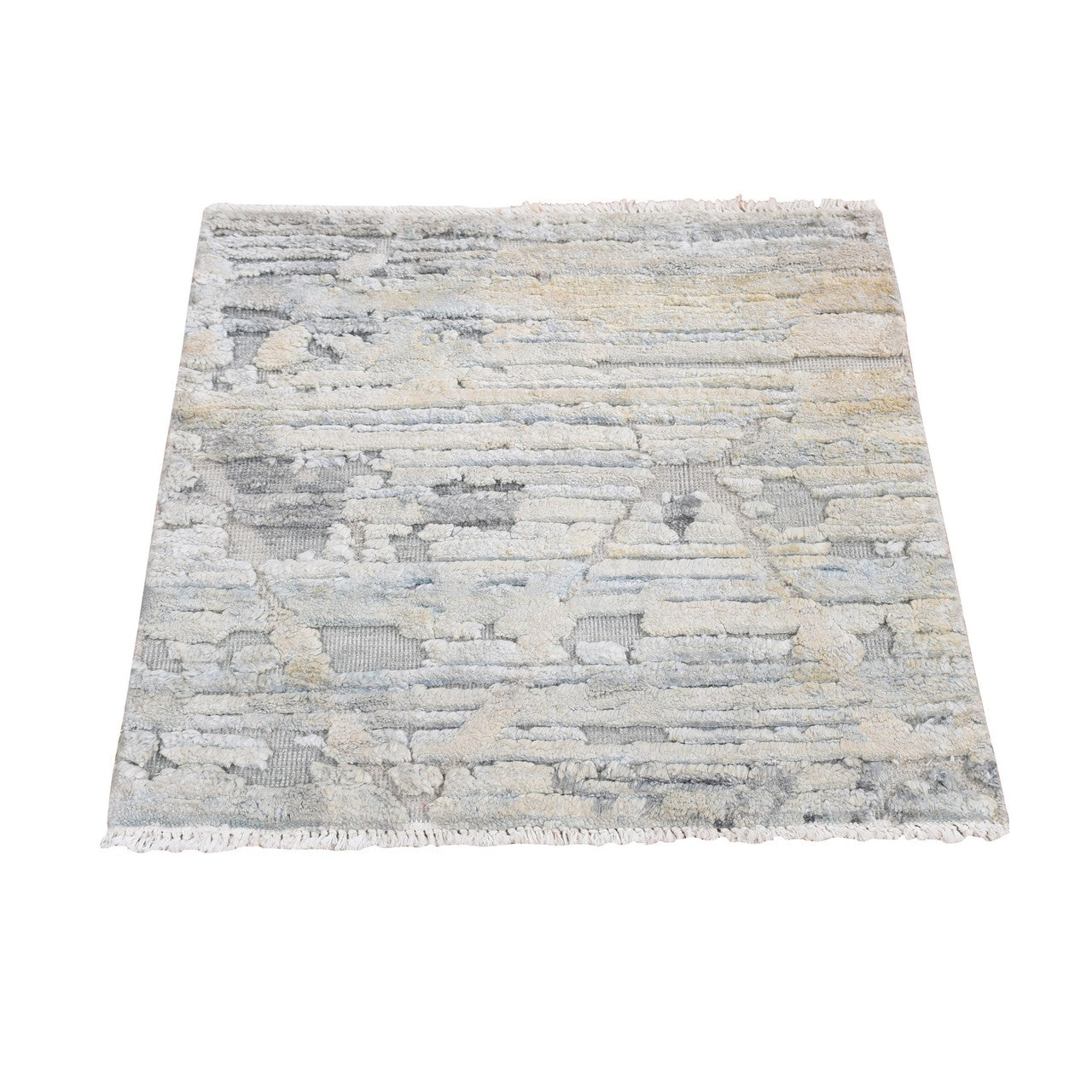 Ivory 2'0" x 2'1" Modern and Contemporary Hand knotted Wool/Silk Rug - Sku: O078023