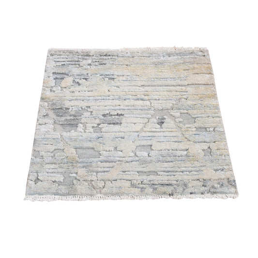 Modern and Contemporary Wool & Silk Hand Knotted Rug Ivory No Border 2.0X2.1 -O078023