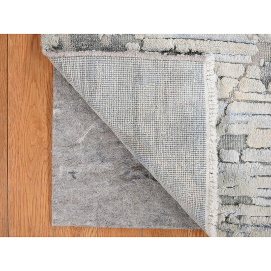 Modern and Contemporary Wool & Silk Hand Knotted Rug Ivory No Border 2.0X2.1 -O078023