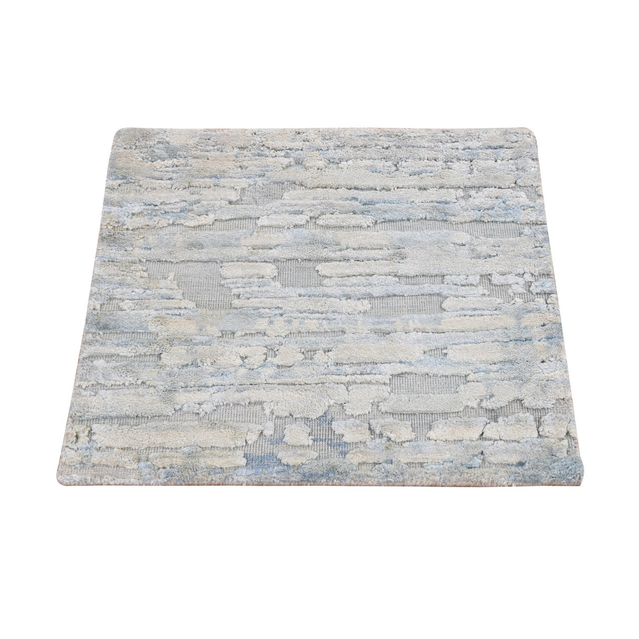 Ivory 2'0" x 2'0" Modern and Contemporary Hand knotted Wool/Silk Rug - Sku: O078025
