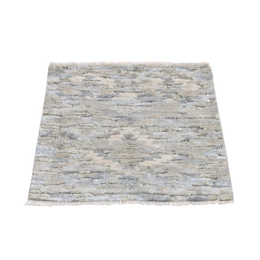 Modern and Contemporary Wool & Silk Hand Knotted Rug Green No Border 2.0X2.0 -O078026
