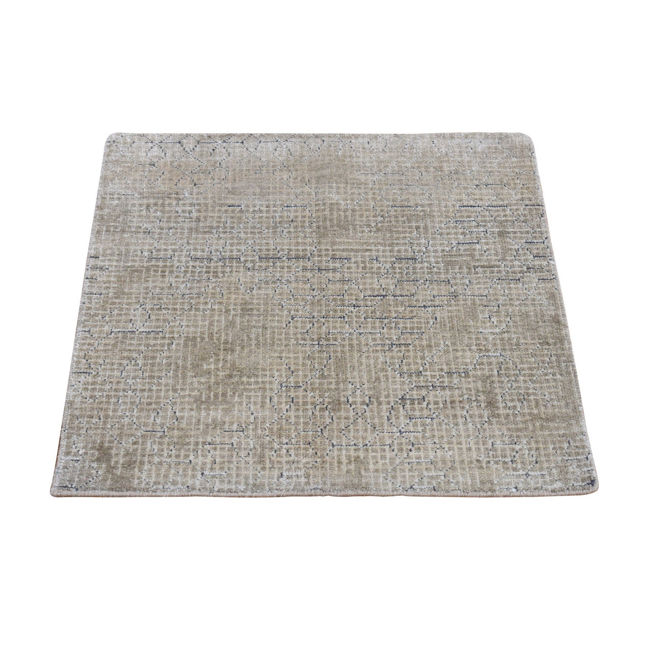 Beige 2'0" x 2'3" Modern and Contemporary Hand knotted Wool/Silk Rug - Sku: O078027