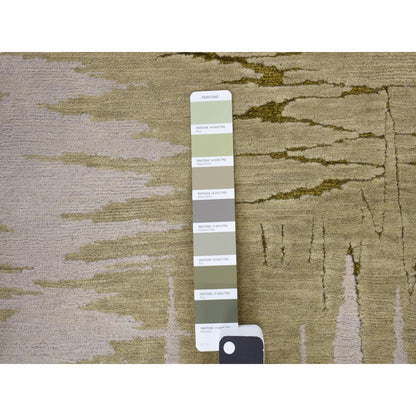 Modern and Contemporary Wool & Silk Hand Knotted Rug Green No Border 2.0X2.0 -O078028