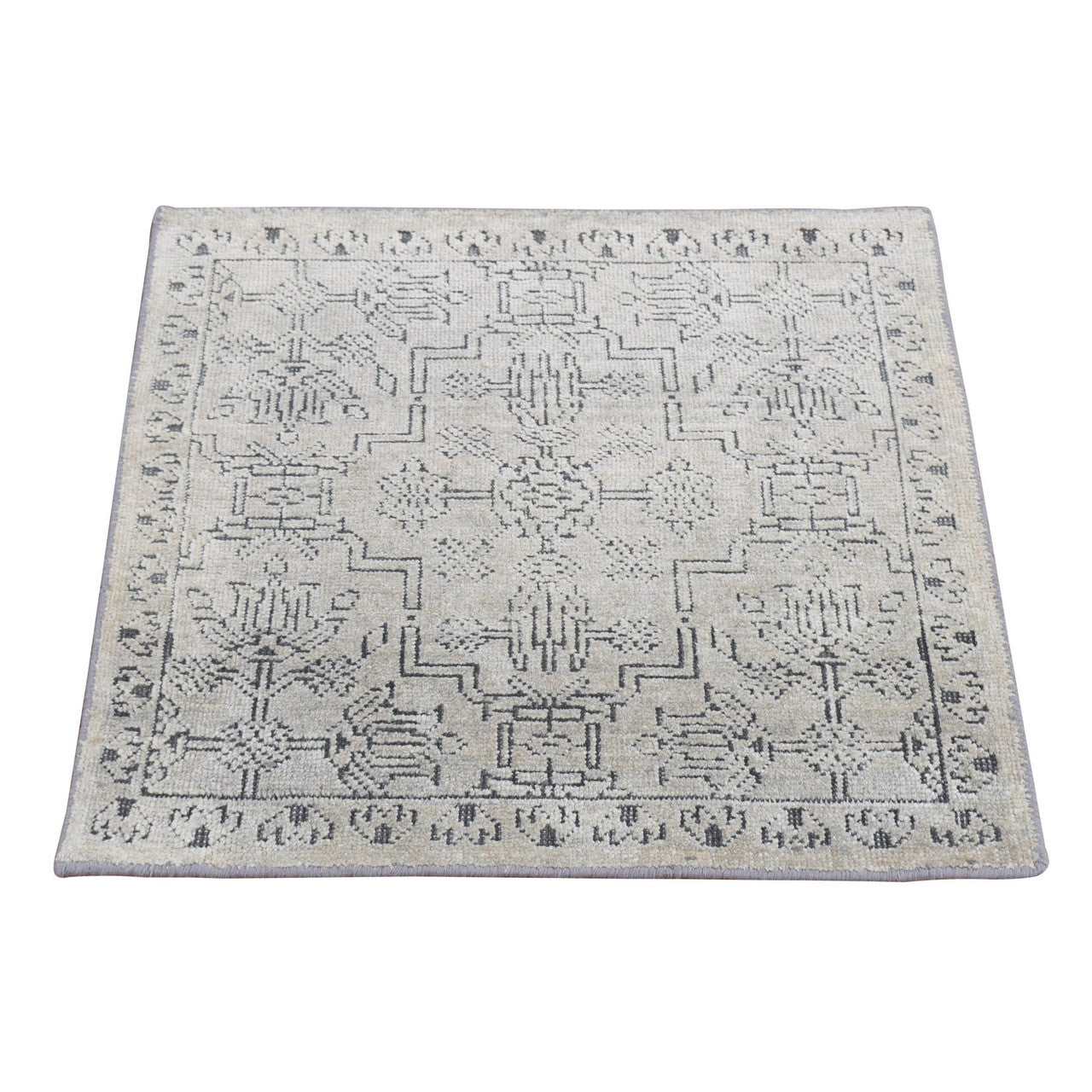 Gray 2'0" x 2'1" Modern and Contemporary Hand knotted Wool/Silk Rug - Sku: O078029