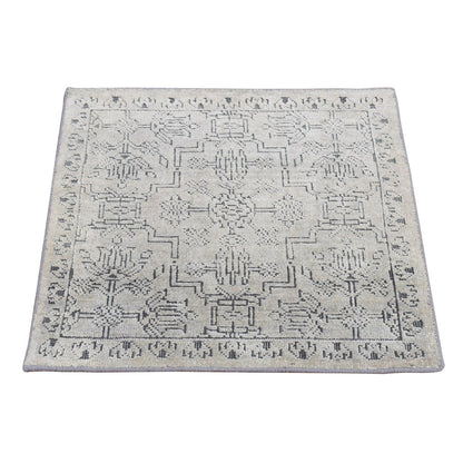 Modern and Contemporary Wool & Silk Hand Knotted Rug Grey Gray 2.0X2.1 -O078029
