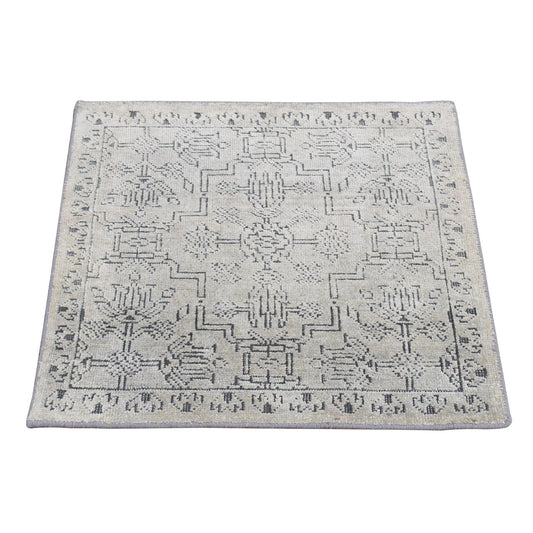 Modern and Contemporary Wool & Silk Hand Knotted Rug Grey Gray 2.0X2.1 -O078029
