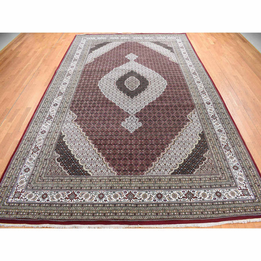 Fine Oriental Wool Hand Knotted Rug Red White 10.0X16.0 -O078032