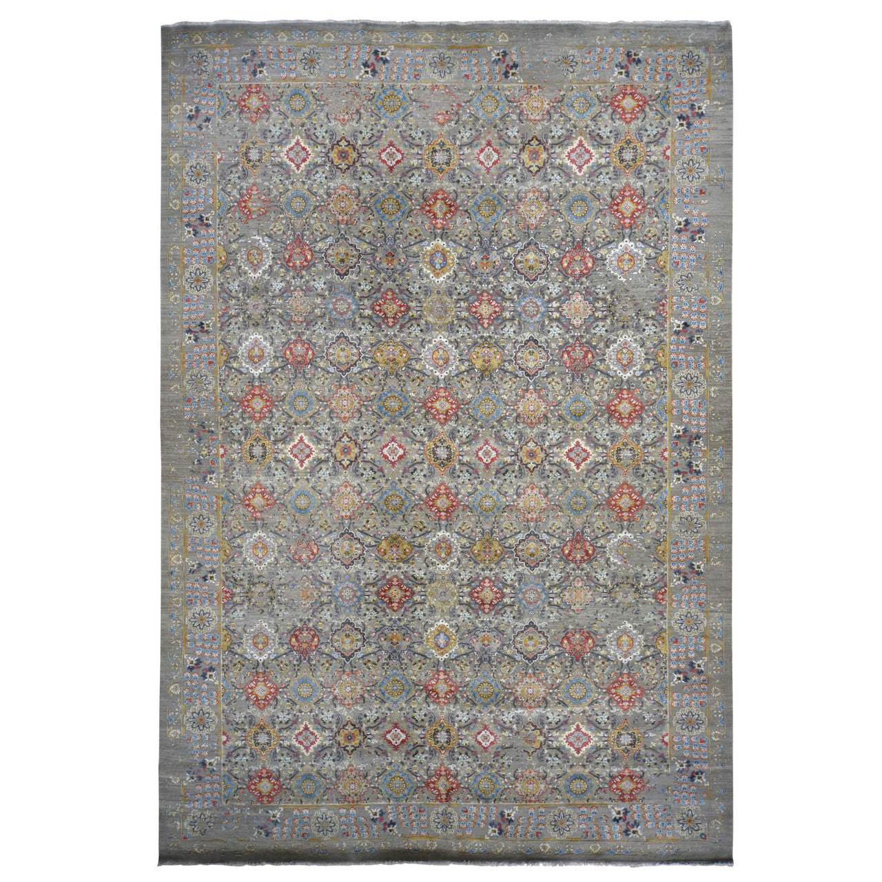 Gray 12'0" x 18'0" Transitional Hand knotted Wool/Silk Rug - Sku: O078033