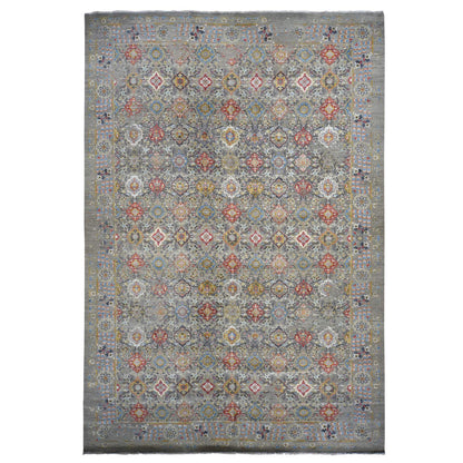 Transitional Wool & Silk Hand Knotted Rug Grey Gray 12.0X18.0 -O078033