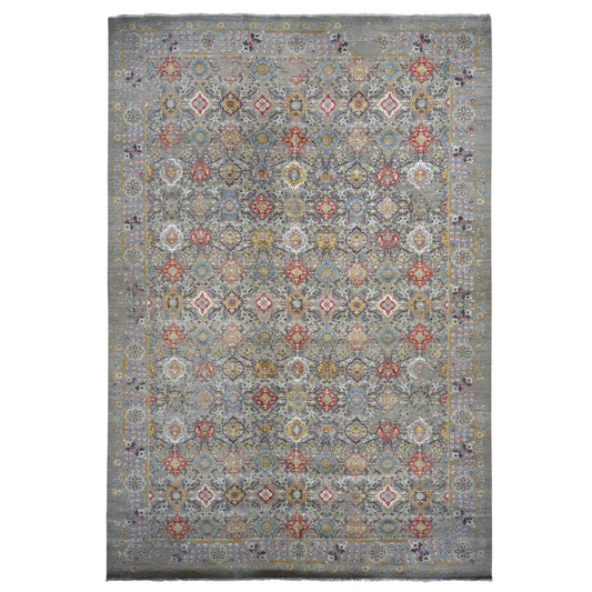 Transitional Wool & Silk Hand Knotted Rug Grey Gray 12.0X18.0 -O078033