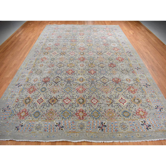 Transitional Wool & Silk Hand Knotted Rug Grey Gray 12.0X18.0 -O078033