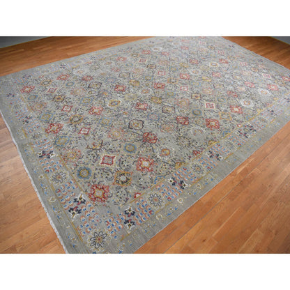 Transitional Wool & Silk Hand Knotted Rug Grey Gray 12.0X18.0 -O078033