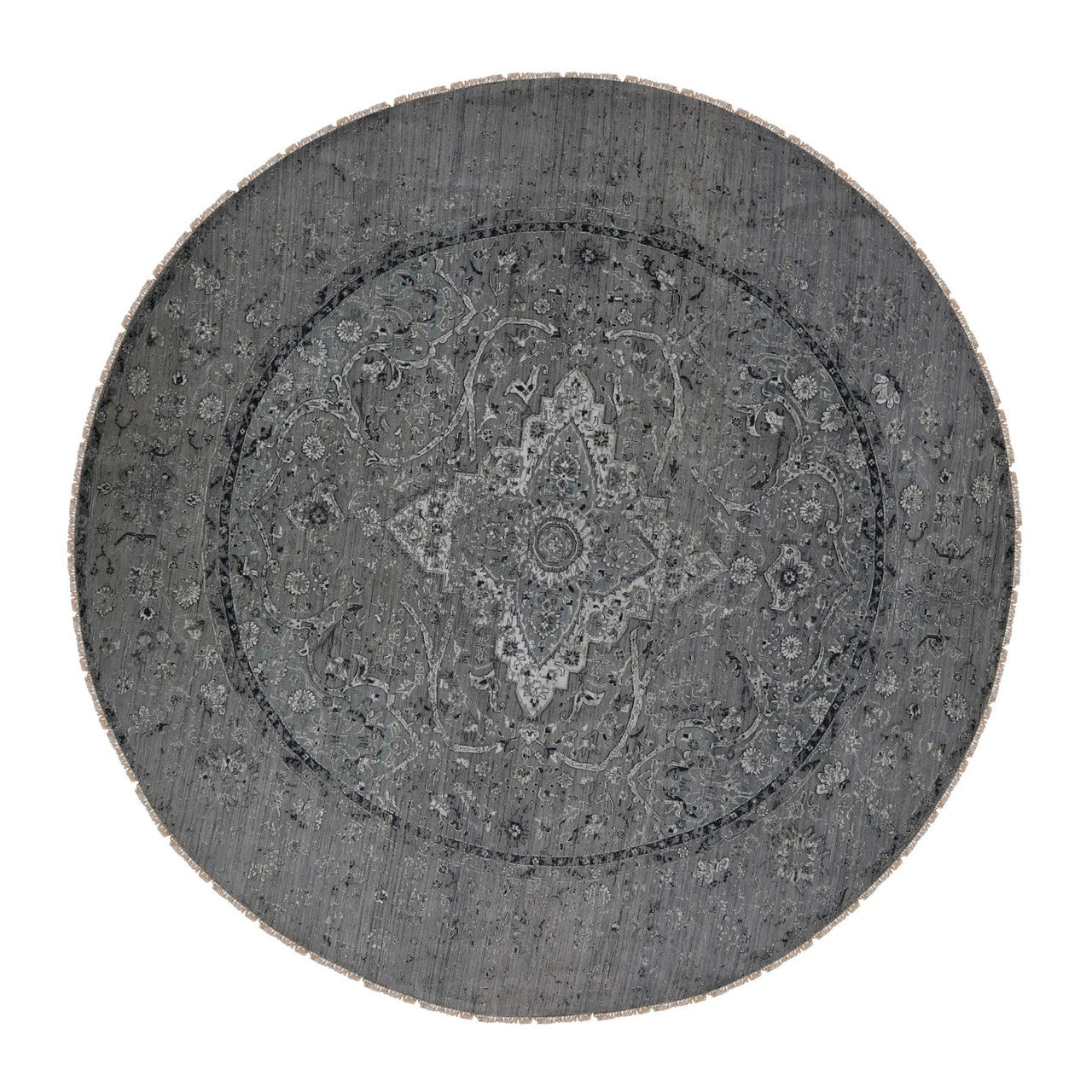 Gray 12'0" x 12'0" Transitional Hand knotted Wool Rug - Sku: O078036