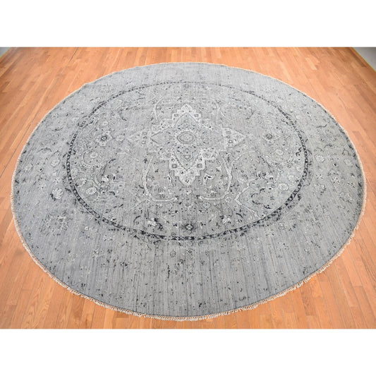 Transitional Wool Hand Knotted Rug Grey Gray 12.0X12.0 -O078036