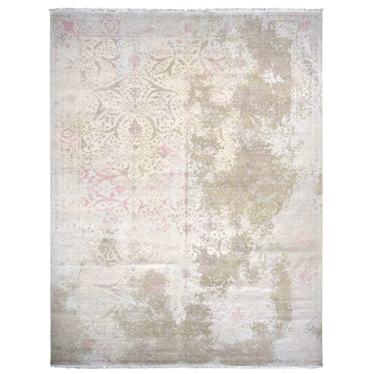 Gray 12'0" x 15'4" Modern and Contemporary Hand knotted Wool/Silk Rug - Sku: O078037