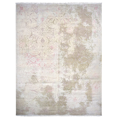 Modern and Contemporary Wool & Silk Hand Knotted Rug Grey No Border 12.0X15.4 -O078037