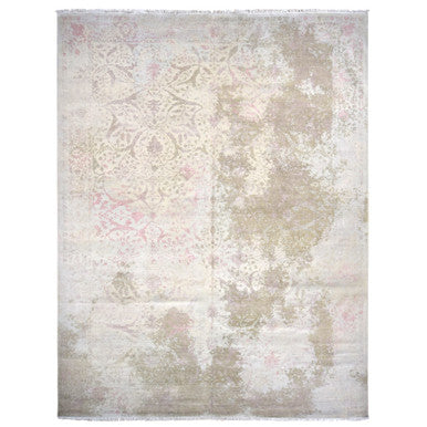 Modern and Contemporary Wool & Silk Hand Knotted Rug Grey No Border 12.0X15.4 -O078037