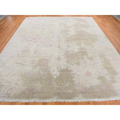 Modern and Contemporary Wool & Silk Hand Knotted Rug Grey No Border 12.0X15.4 -O078037