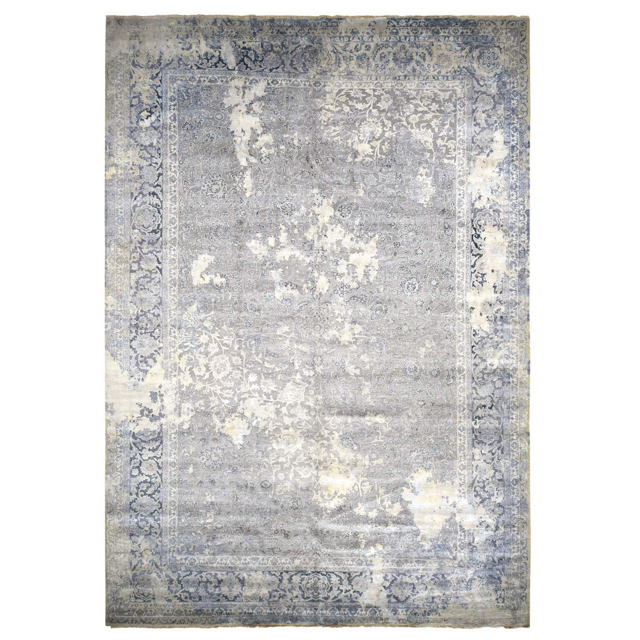 Gray 12'0" x 18'0" Modern and Contemporary Hand knotted Wool/Silk Rug - Sku: O078038