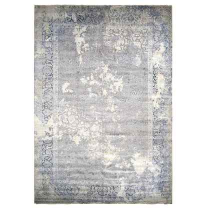 Modern and Contemporary Wool & Silk Hand Knotted Rug Grey Gray 12.0X18.0 -O078038