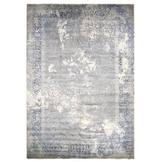 Modern and Contemporary Wool & Silk Hand Knotted Rug Grey Gray 12.0X18.0 -O078038