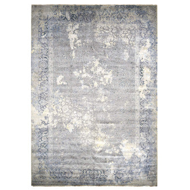 Modern and Contemporary Wool & Silk Hand Knotted Rug Grey Gray 12.0X18.0 -O078038