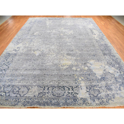 Modern and Contemporary Wool & Silk Hand Knotted Rug Grey Gray 12.0X18.0 -O078038