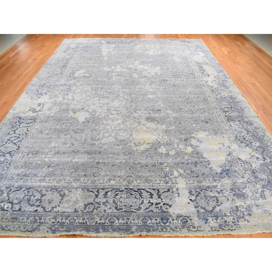 Modern and Contemporary Wool & Silk Hand Knotted Rug Grey Gray 12.0X18.0 -O078038
