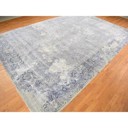 Modern and Contemporary Wool & Silk Hand Knotted Rug Grey Gray 12.0X18.0 -O078038