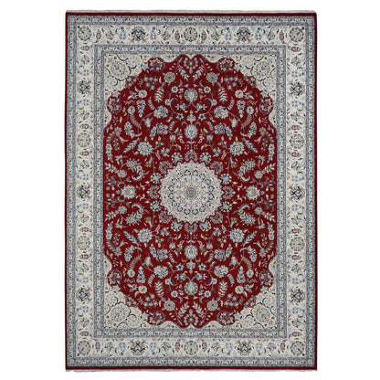 Fine Oriental Wool Hand Knotted Rug Red White 9.9X13.10 -O078039