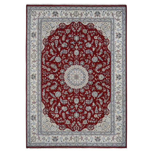 Fine Oriental Wool Hand Knotted Rug Red White 9.9X13.10 -O078039