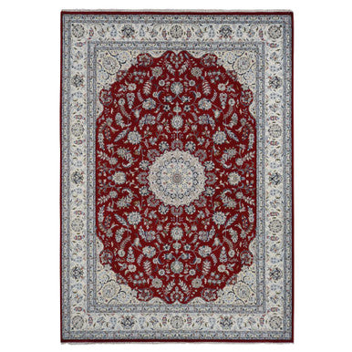Fine Oriental Wool Hand Knotted Rug Red White 9.9X13.10 -O078039