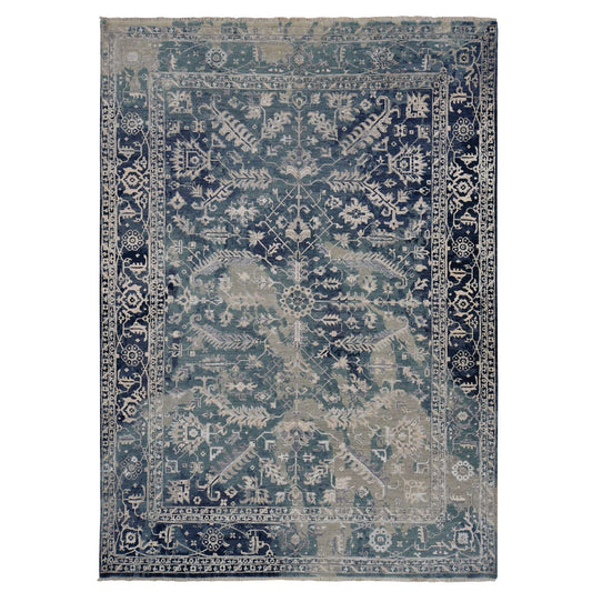 Transitional Wool & Silk Hand Knotted Rug Blue Blue 9.10X13.10 -O078040