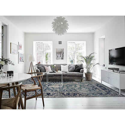 Transitional Wool & Silk Hand Knotted Rug Blue Blue 9.10X13.10 -O078040