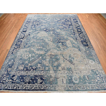 Transitional Wool & Silk Hand Knotted Rug Blue Blue 9.10X13.10 -O078040