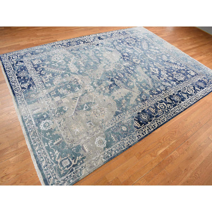 Transitional Wool & Silk Hand Knotted Rug Blue Blue 9.10X13.10 -O078040