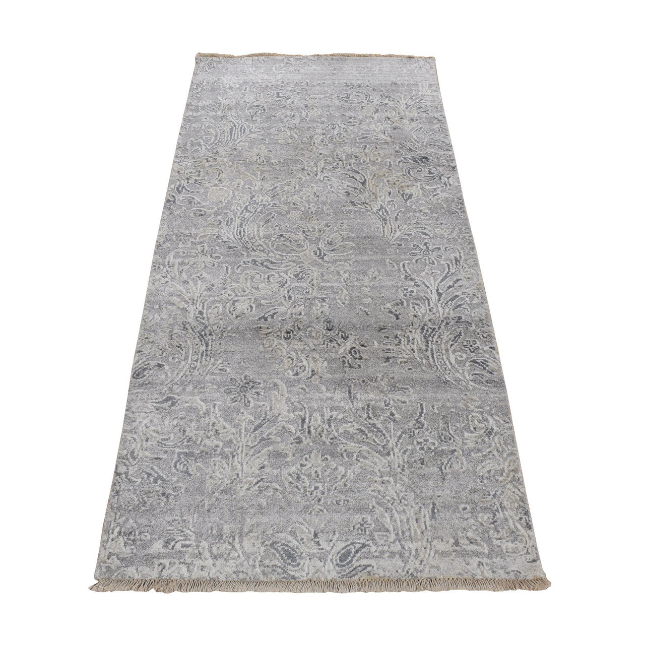 Gray 2'7" x 5'10" Transitional Hand knotted Wool/Silk Rug - Sku: O078042