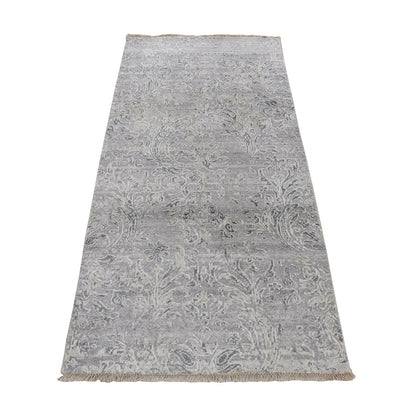 Transitional Wool & Silk Hand Knotted Rug Grey No Border 2.7X5.10 -O078042