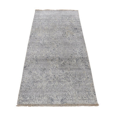 Transitional Wool & Silk Hand Knotted Rug Grey No Border 2.7X5.10 -O078042