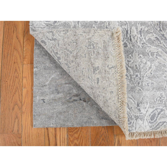 Transitional Wool & Silk Hand Knotted Rug Grey No Border 2.7X5.10 -O078042