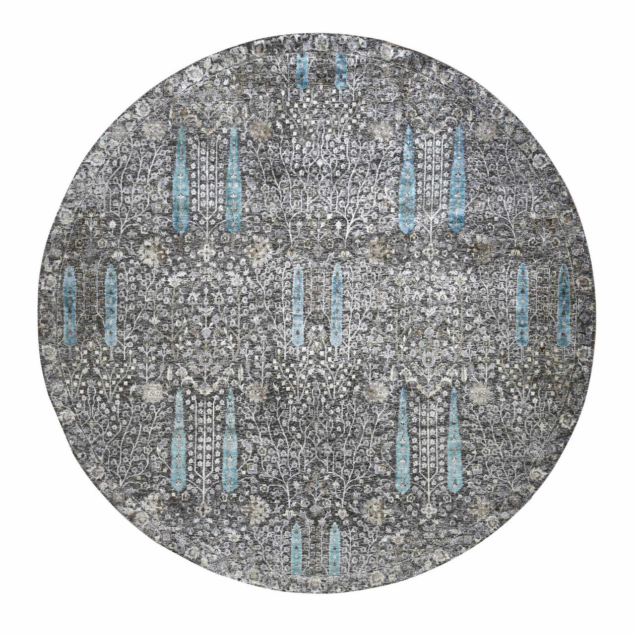 Black 11'9" x 11'9" Transitional Bean Hand knotted Wool/Silk Rug - Sku: O078043