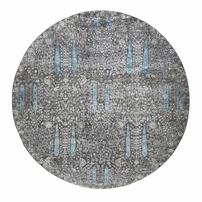 Transitional Wool & Silk Hand Knotted Rug Black Black Bean 11.9X11.9 -O078043