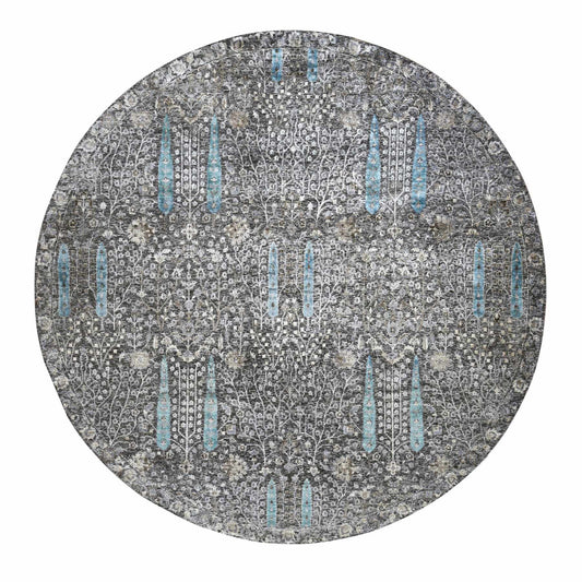 Transitional Wool & Silk Hand Knotted Rug Black Black Bean 11.9X11.9 -O078043