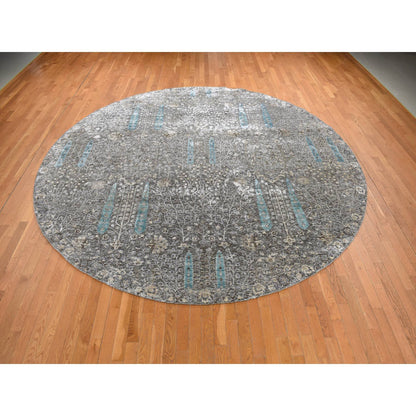 Transitional Wool & Silk Hand Knotted Rug Black Black Bean 11.9X11.9 -O078043