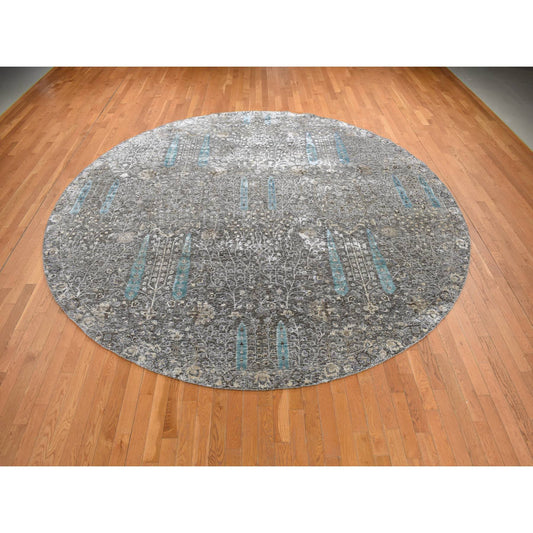 Transitional Wool & Silk Hand Knotted Rug Black Black Bean 11.9X11.9 -O078043