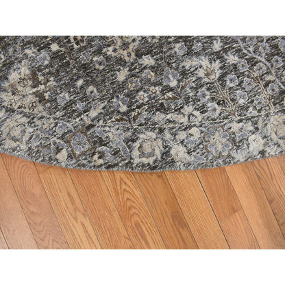 Transitional Wool & Silk Hand Knotted Rug Black Black Bean 11.9X11.9 -O078043