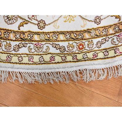 Fine Oriental Silk & Cotton Blend Hand Knotted Rug Red White 10.9X10.9 -O078044