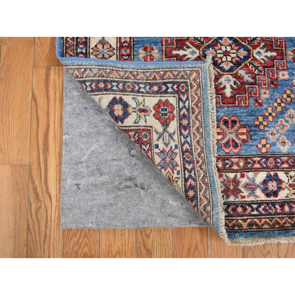 Kazak Wool Hand Knotted Rug Blue White 2.8X10.0 -O078045