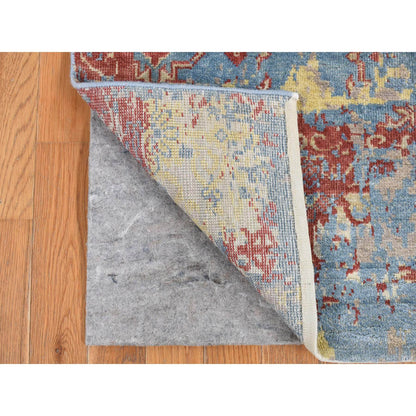 Modern and Contemporary Wool & Silk Hand Knotted Rug Blue No Border 2.5X6.0 -O078046